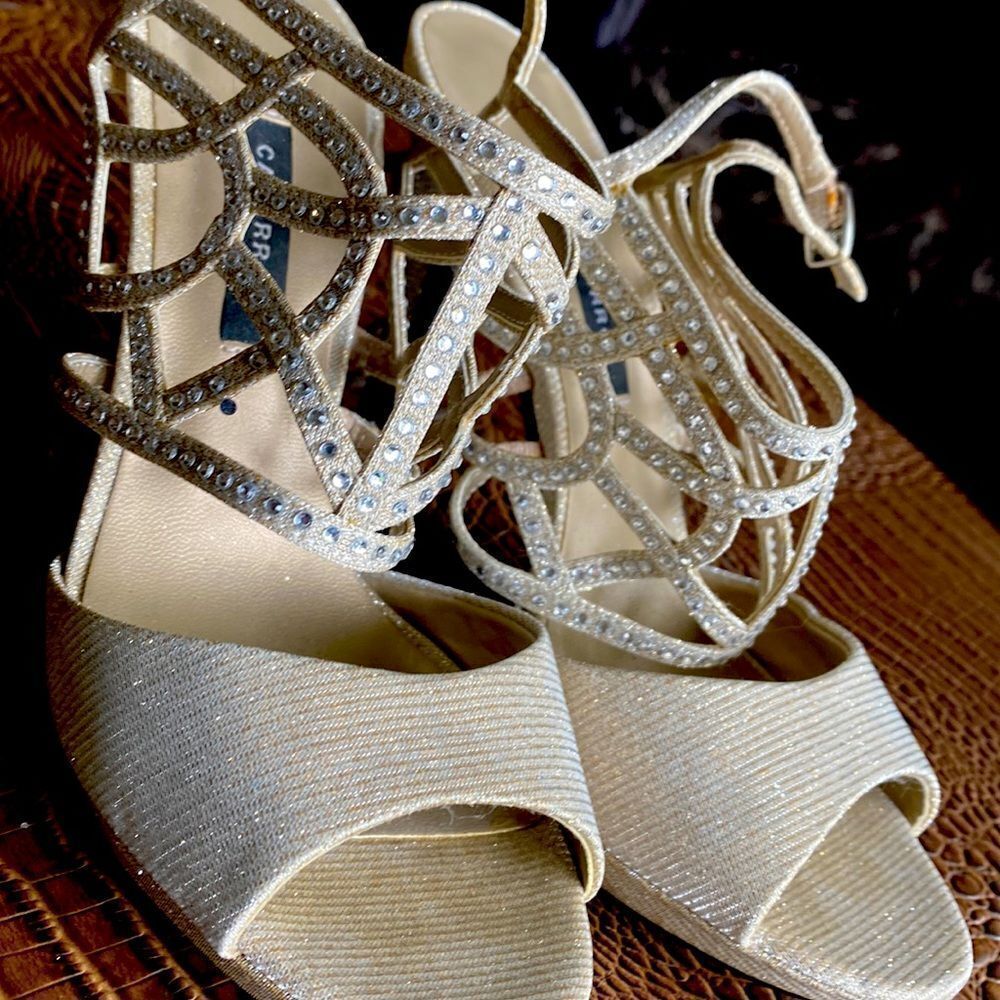 Fancy Caparros Heels Shoes Champagne & Rhinestones 6.5 - Picture 2 of 5